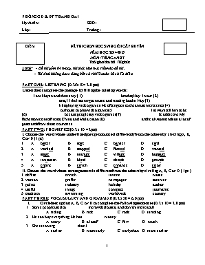 Đề thi chọn học sinh giỏi cấp huyện môn Tiếng Anh Lớp 7 - Năm học 2014-2015 - Phòng GD và ĐT Thanh Oai (Có đáp án)